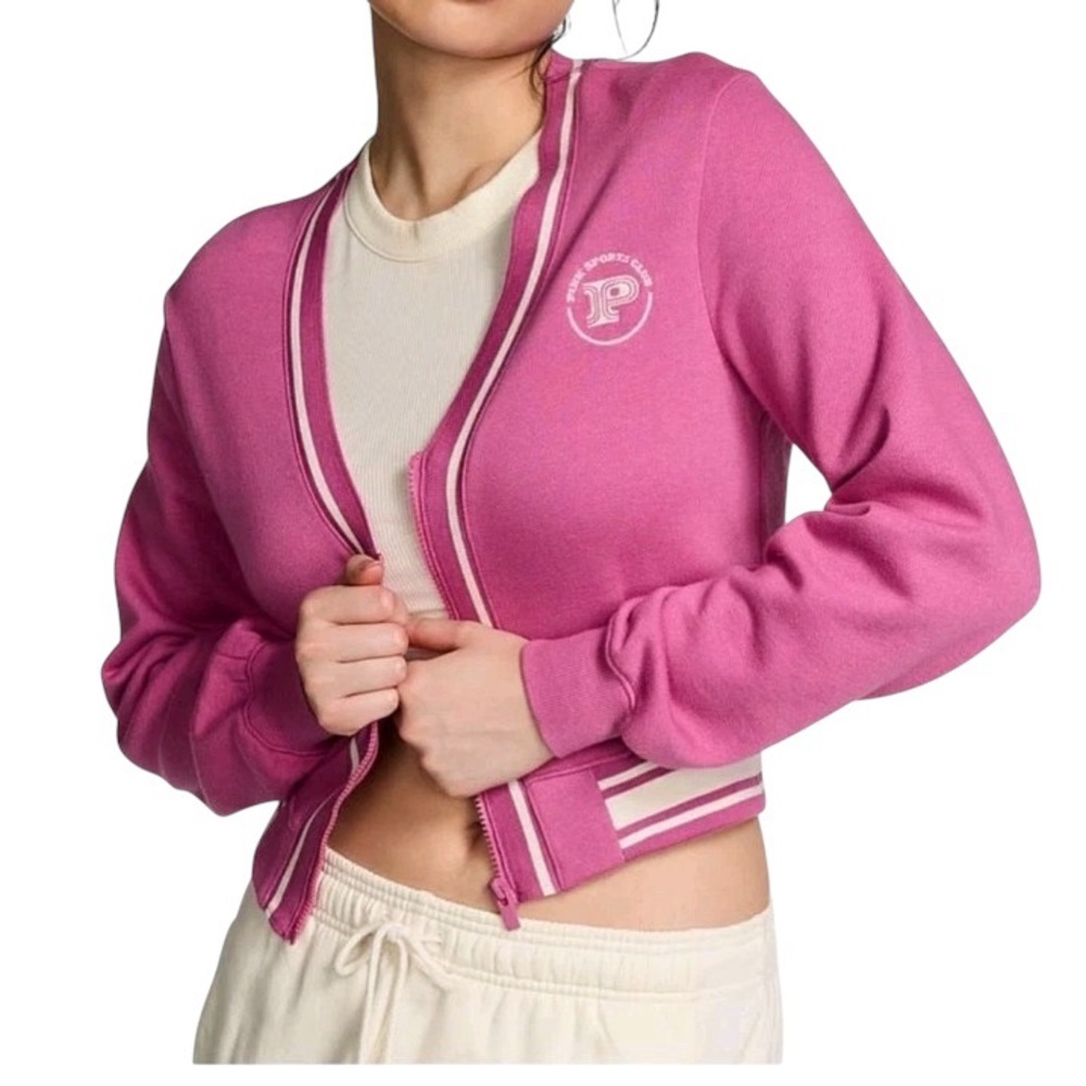 PINK Victoria’s Secret Ivy Front Zip Fleece Cardigan Size Small